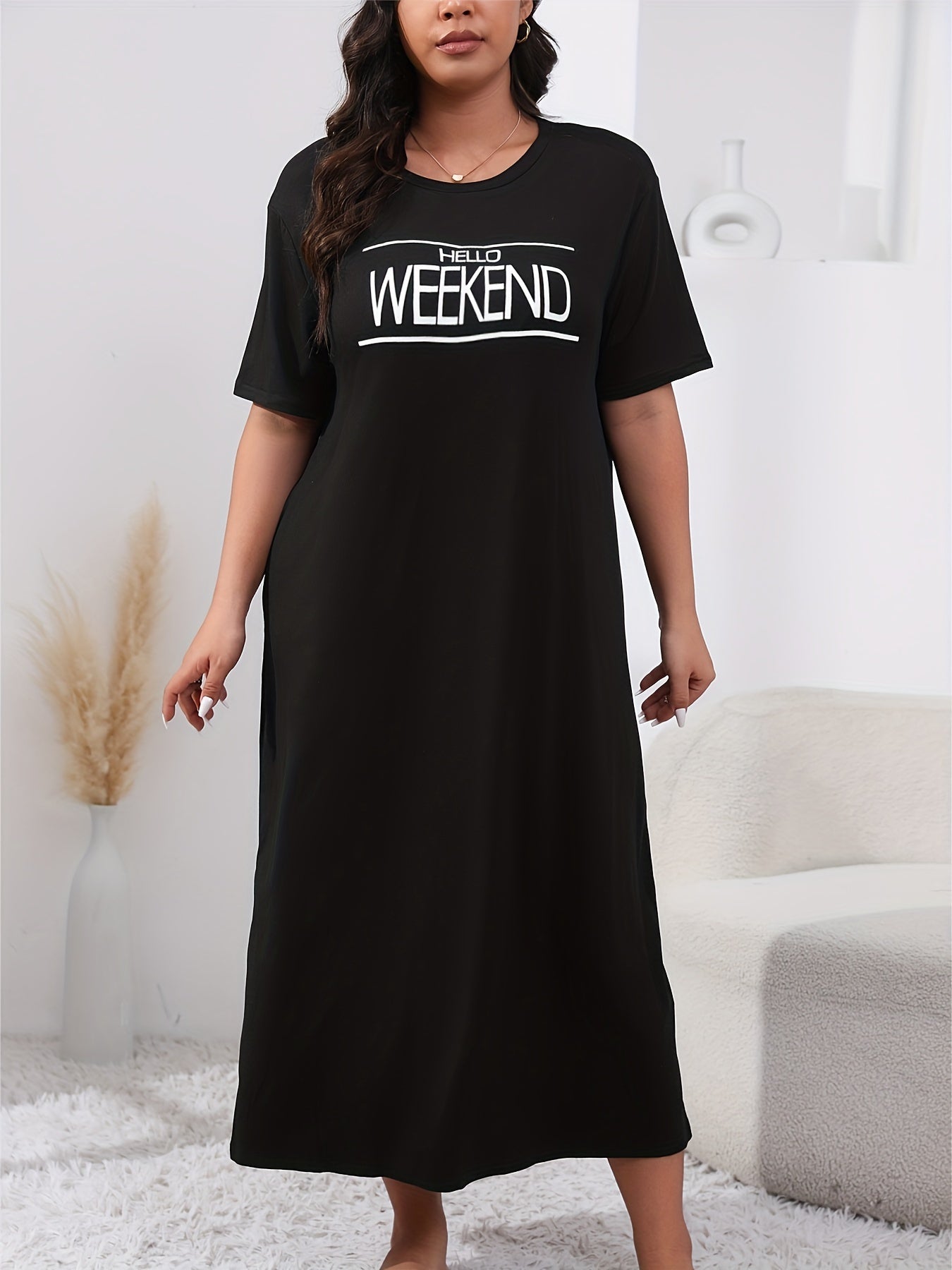 Casual Lounge Dress Women's Plus Letter Graphic Short Sleeve