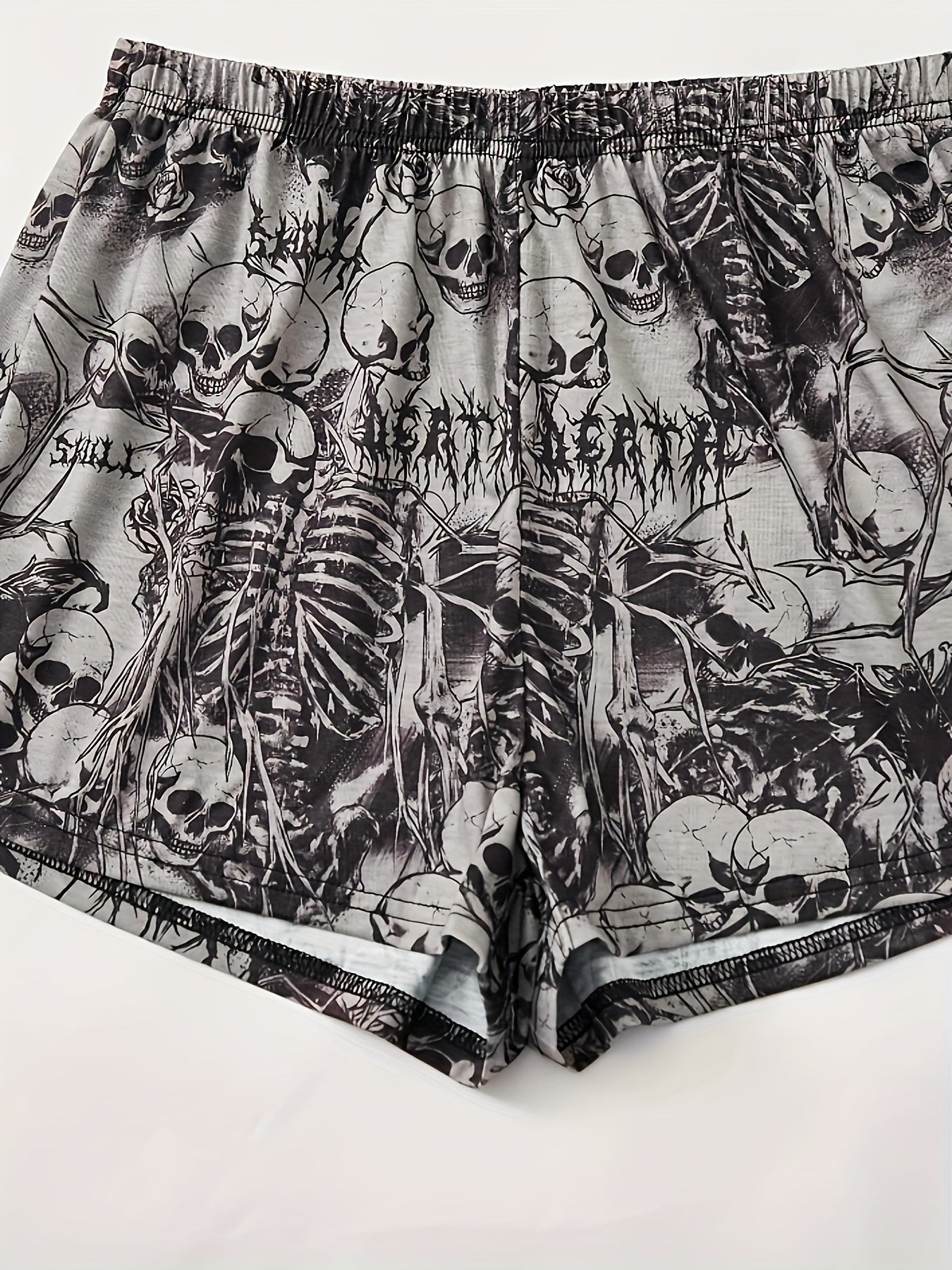 Skull Print Lounge Set Short Sleeve Top & Shorts Women's Loungewear