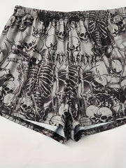 Skull Print Lounge Set Short Sleeve Top & Shorts Women's Loungewear