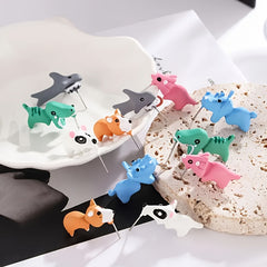 2pcs Small Animal Dinosaur Shark Resin Earrings Casual Jewelry
