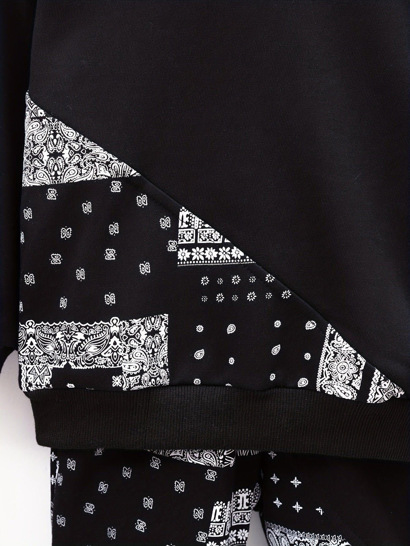 Boy's Paisley Pattern 2pcs Hoodie & Sweatpants Set for Spring Fall
