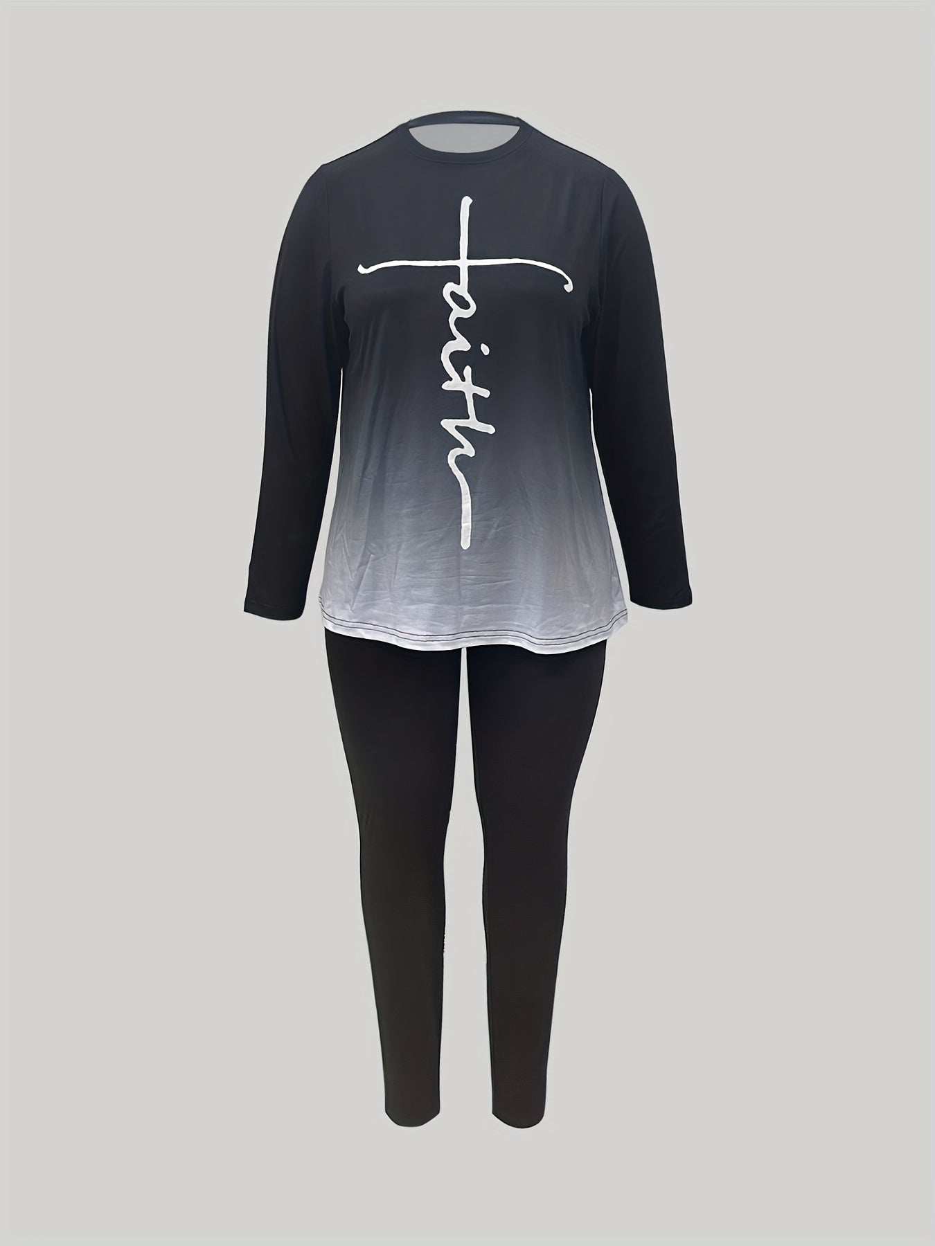 Women's Two Piece Set Letter & Ombre Print Long Sleeve Top & Leggings