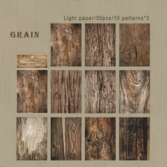 30 Sheets Vintage Scrapbooking Paper Wood Grain Series Retro Deco Paper