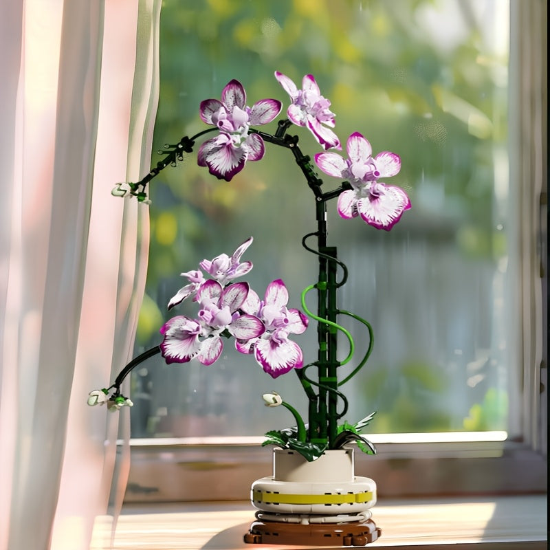 Purple Phalaenopsis Orchid Flower Bouquet Building Block Set