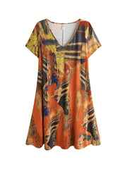 Casual Dress Women's Plus Painting Print Short Sleeve V Neck