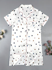 Heart Print NightDress Short Sleeve Pajama Dress