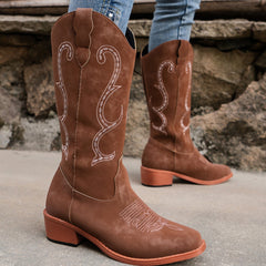 Embroidered Western Cowgirl Mid Calf Boots