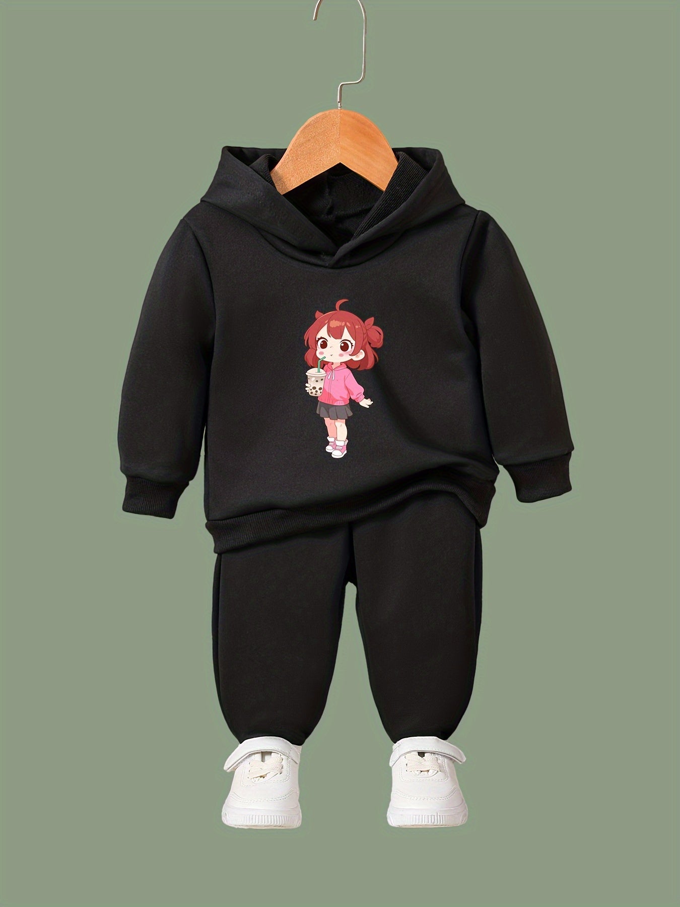 OERYUI 2pcs Milk Tea Girl Print Hoodies Pants Set For Girls Boys