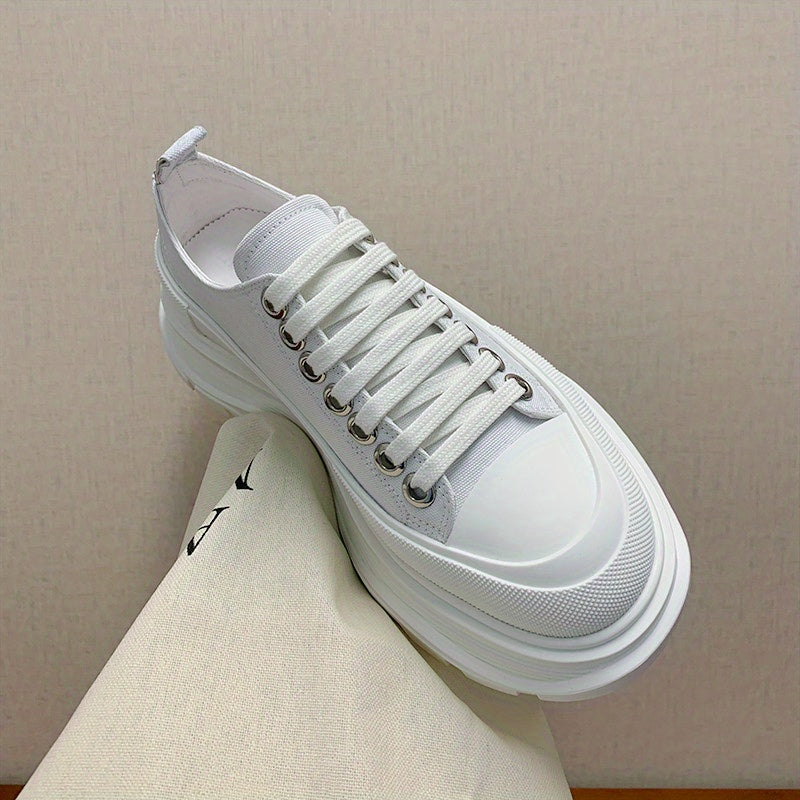 Women's Chunky Heel Platform Canvas Sneakers