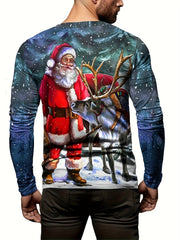 Christmas Deer Print Men's Long Sleeve T-shirt Stylish Tees For Autumn