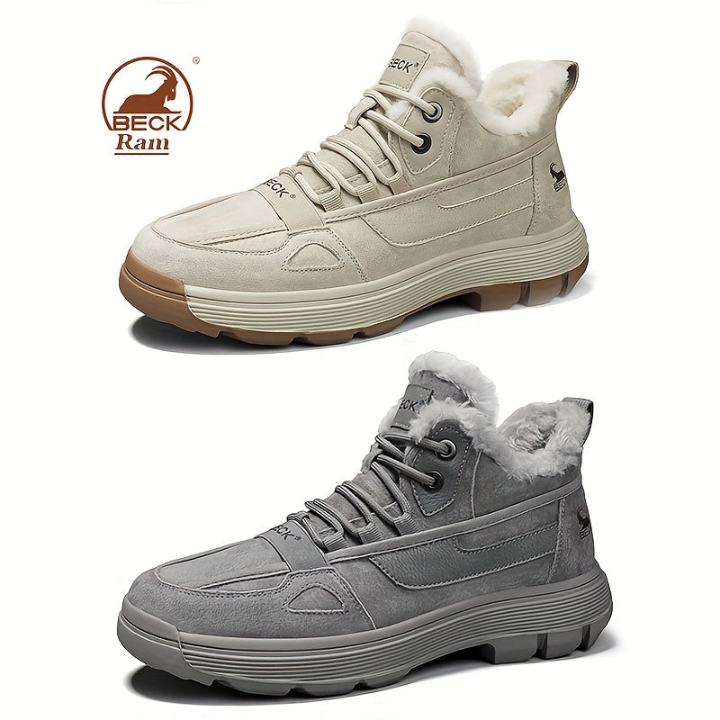 Men's Winter Snow Boots Windproof Hiking Shoes With Fuzzy Lining