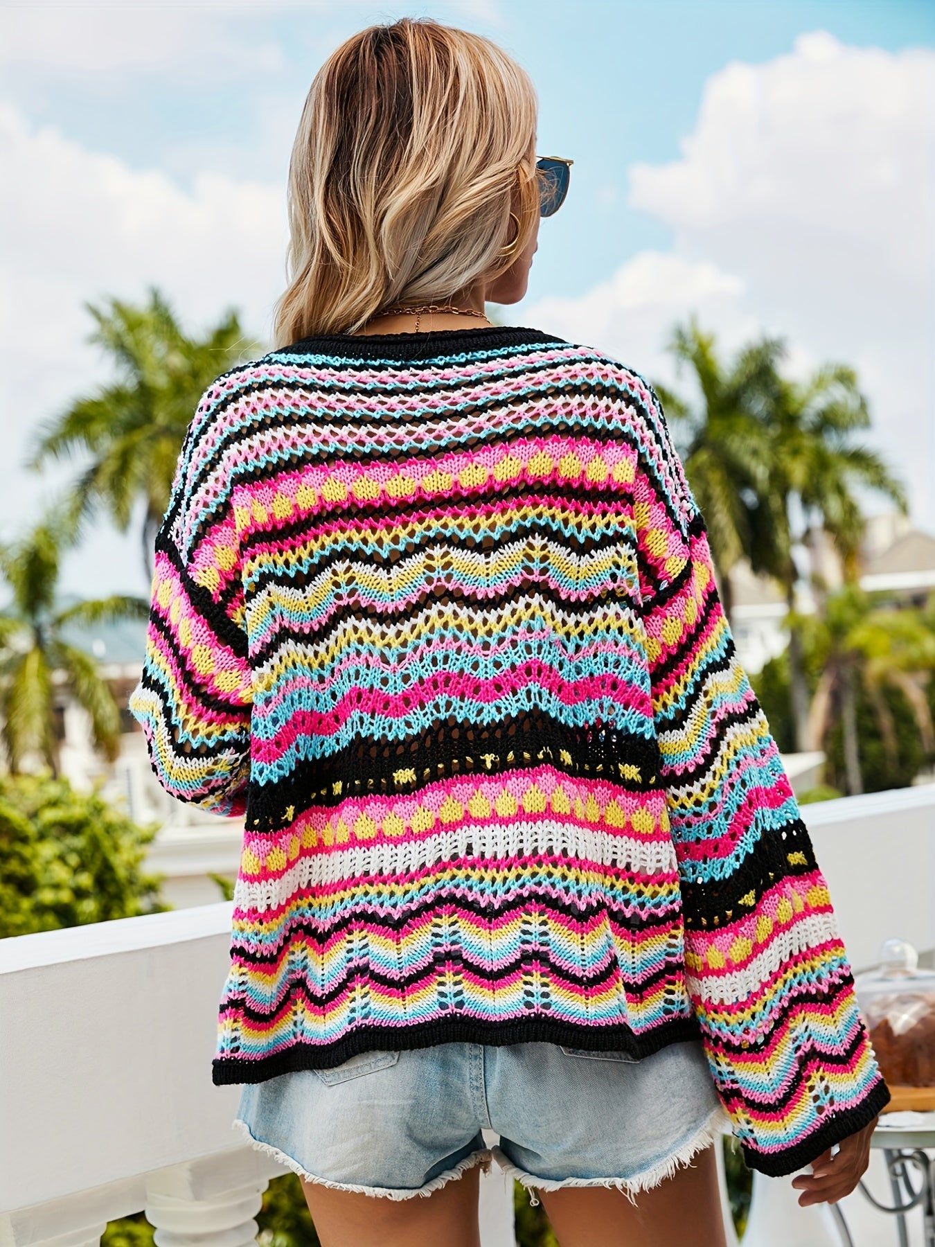 Striped Knit Sweater Crew Neck Long Sleeve Casual Sweater