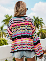 Striped Knit Sweater Crew Neck Long Sleeve Casual Sweater