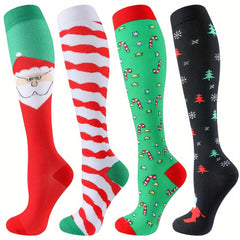 4Pairs Christmas Compression Socks - Circulation Support 20 30mmHg