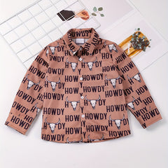 Boys Western Cowboy Print Shirts Long Sleeve Button Down Tops