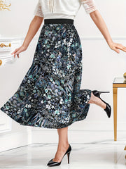 Boho Skirt Women's Plus Floral Print Elastic Tape High Rise