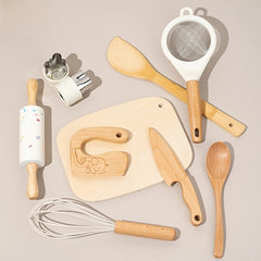 10pcs Wooden Kitchen Play Set with Chef Hat Knives and Play Food