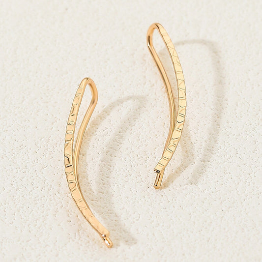 Long Copper Ear Climber Earrings Bar Studs