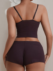 Ribbed Pajama Set V Neck Cami Top & Shorts Sleepwear