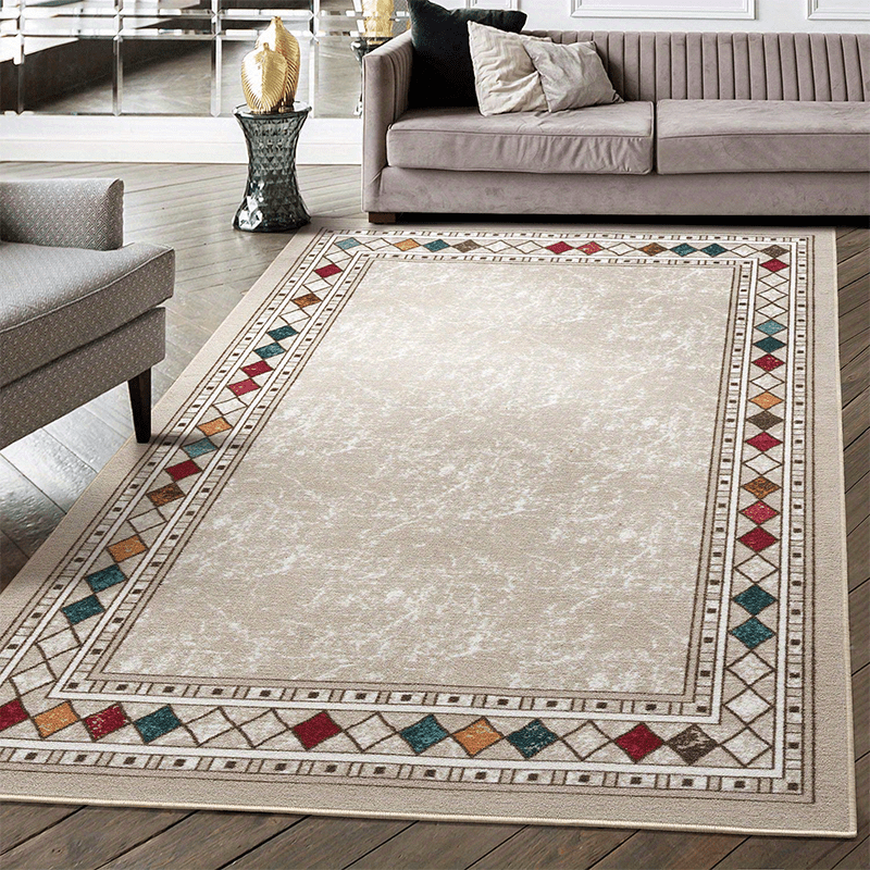 Vintage Washable Area Rug Gem Bordered Print Floor Cover Large Carpet