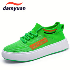 Women's Letter Print Sneakers Breathable Knit Lace Up Outdoor Shoes Lightweight