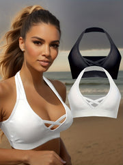 2pcs Wireless Halter Sports Bras Criss Cross Push Up Bra