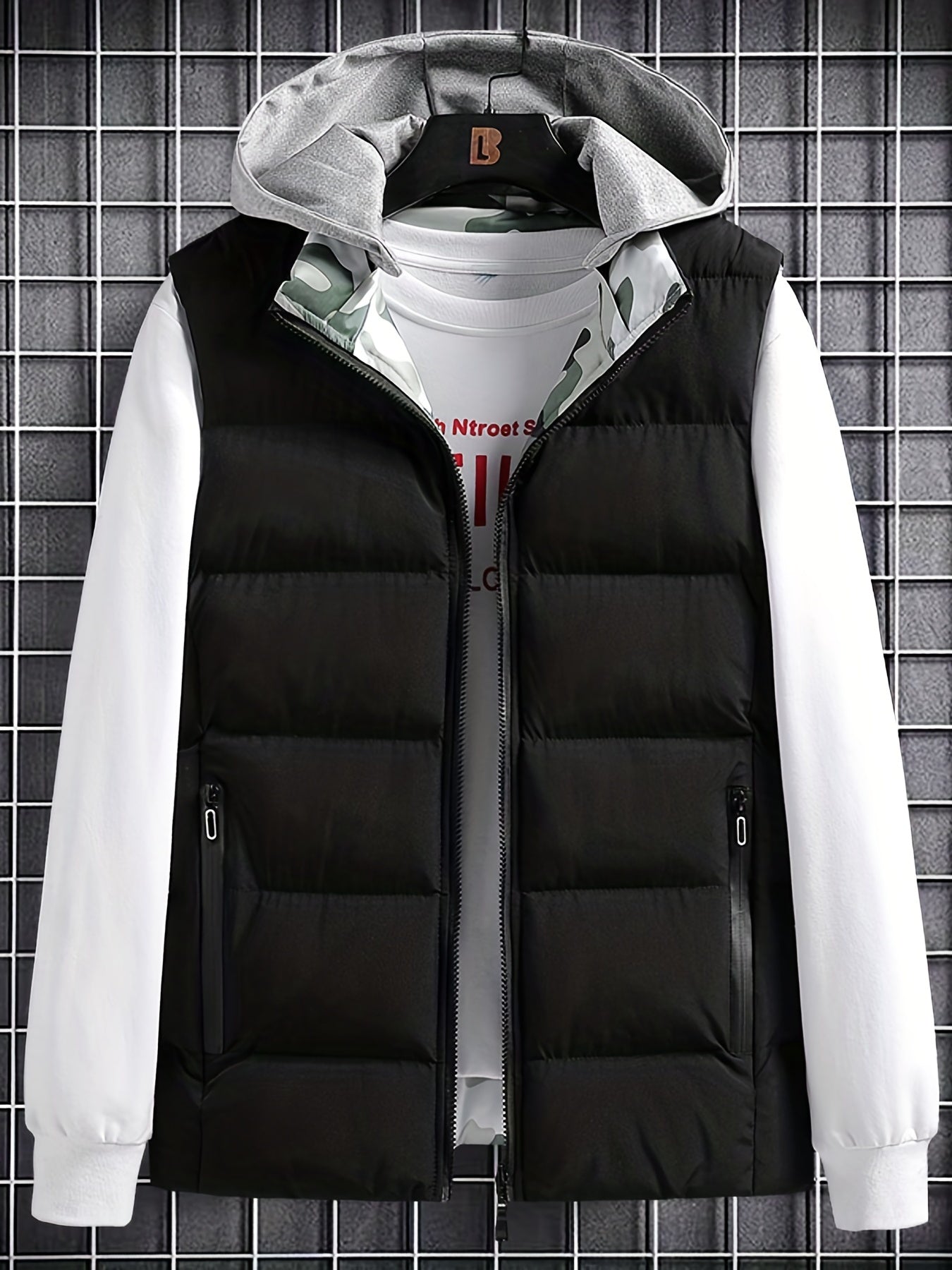 Men's Hooded Zip Up Cotton Vest with Pockets