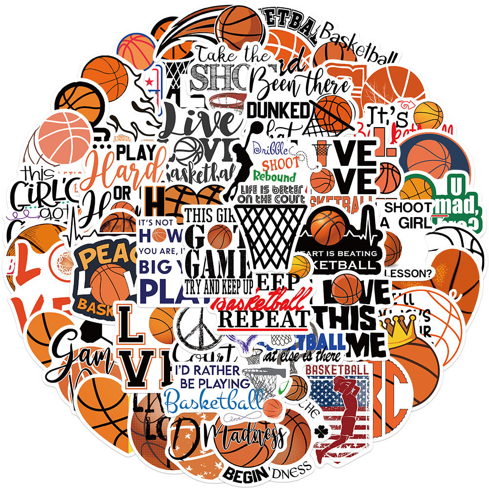 50pcs Basketball Sports Waterproof Stickers for Water Bottles Helmets Scooters