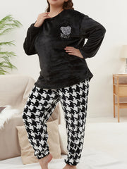 Bear Patterned Flannel Pajama Set for Women