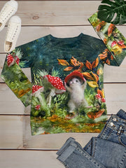 Graphic Print Crew Neck Long Sleeve T-shirt for Women