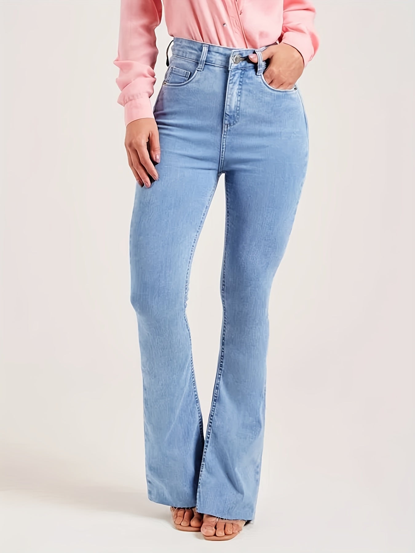 High Rise Flare Denim Pants Slim Fit Women's Trousers