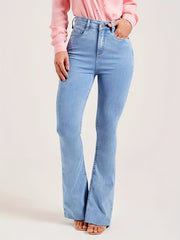 High Rise Flare Denim Pants Slim Fit Women's Trousers
