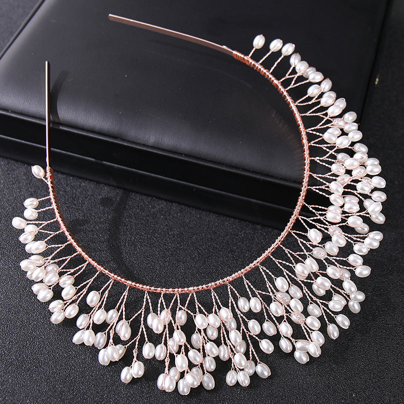 Hand Woven Hairband Leaf Faux Pearl Headbands For Women Bride Crown Tiara Weddin
