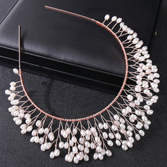 Hand Woven Hairband Leaf Faux Pearl Headbands For Women Bride Crown Tiara Weddin