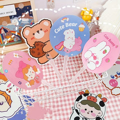 3pcs Cartoon Handheld Fan Summer Creative Round Fan