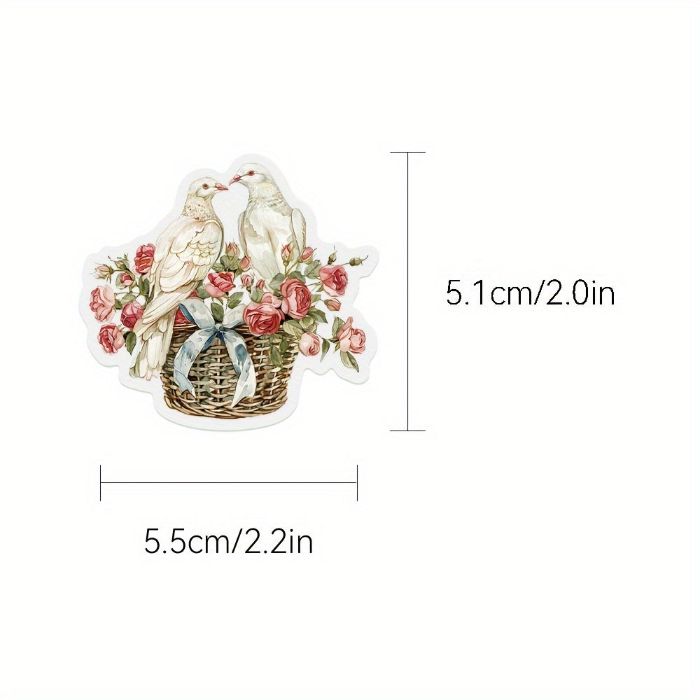 50pcs PET Floral & Letter Stickers Adhesive Shapes Laptop Phone Case Decoration