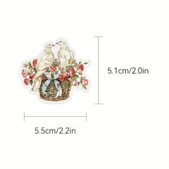 50pcs PET Floral & Letter Stickers Adhesive Shapes Laptop Phone Case Decoration