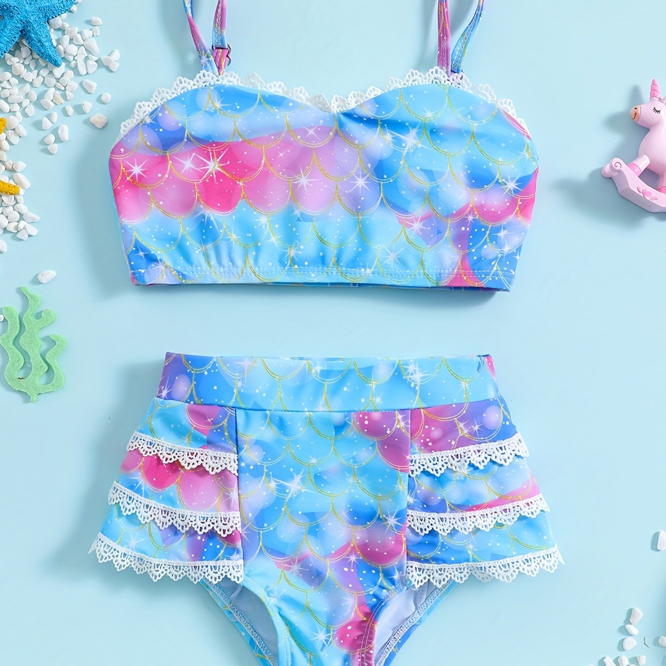 Girls' Fish Scale Bikinis 2pcs Swimsuits for Pool & Beach