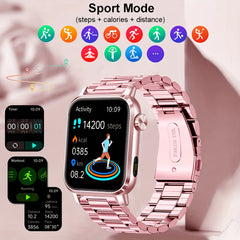 HD Sports Smartwatch 1.85 inch Pink Steel Band LED Flashlight Wireless Calling