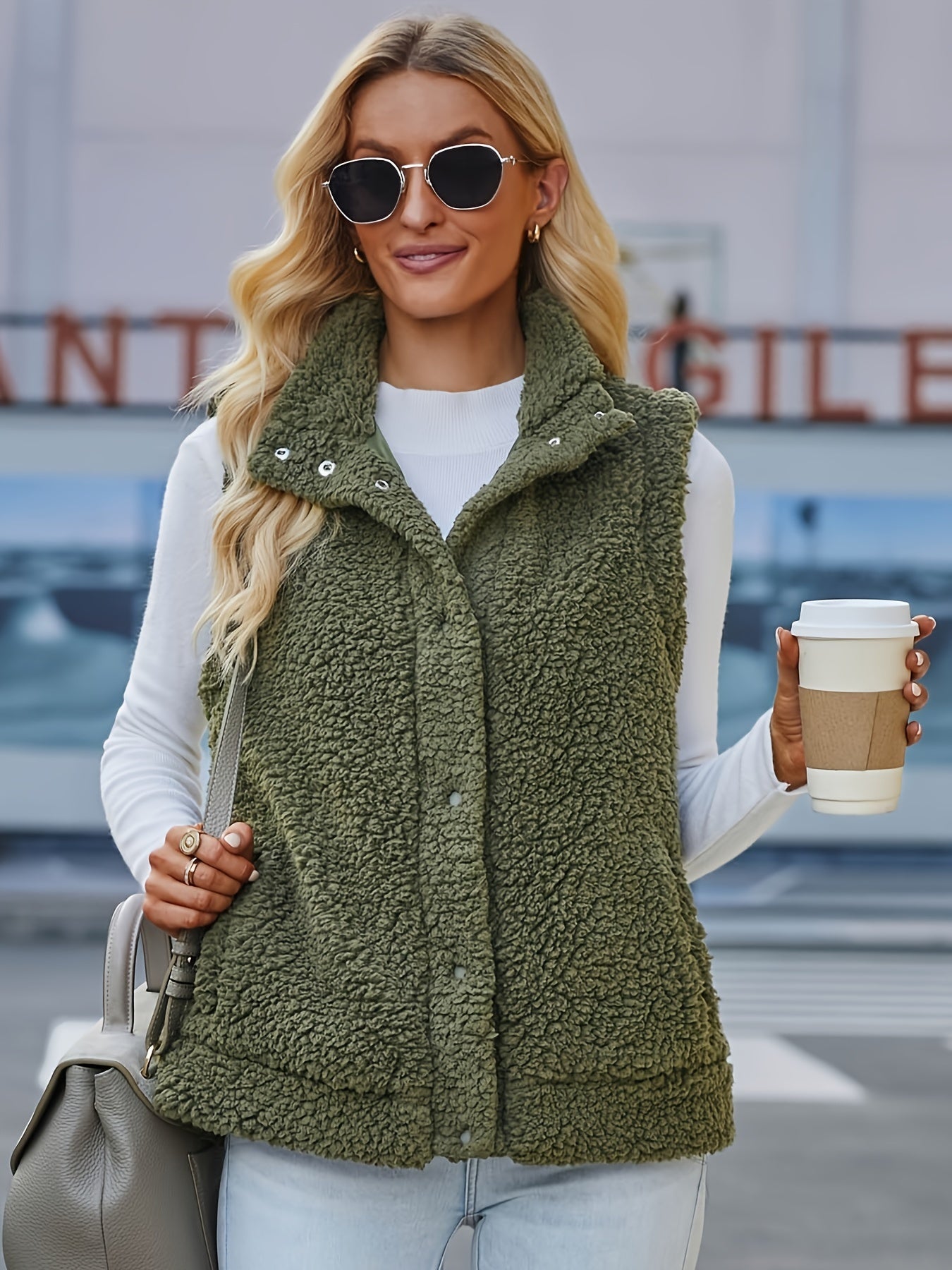 Women's Fleece Sports Vest Jacket Stand Neck Lightweight Fall Warm Coat