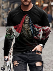 Skeleton Print Men's Long Sleeve Tee for Autumn
