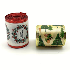 4 57 Meter Christmas Tree Elk Wired Ribbon Happy Holidays Pattern