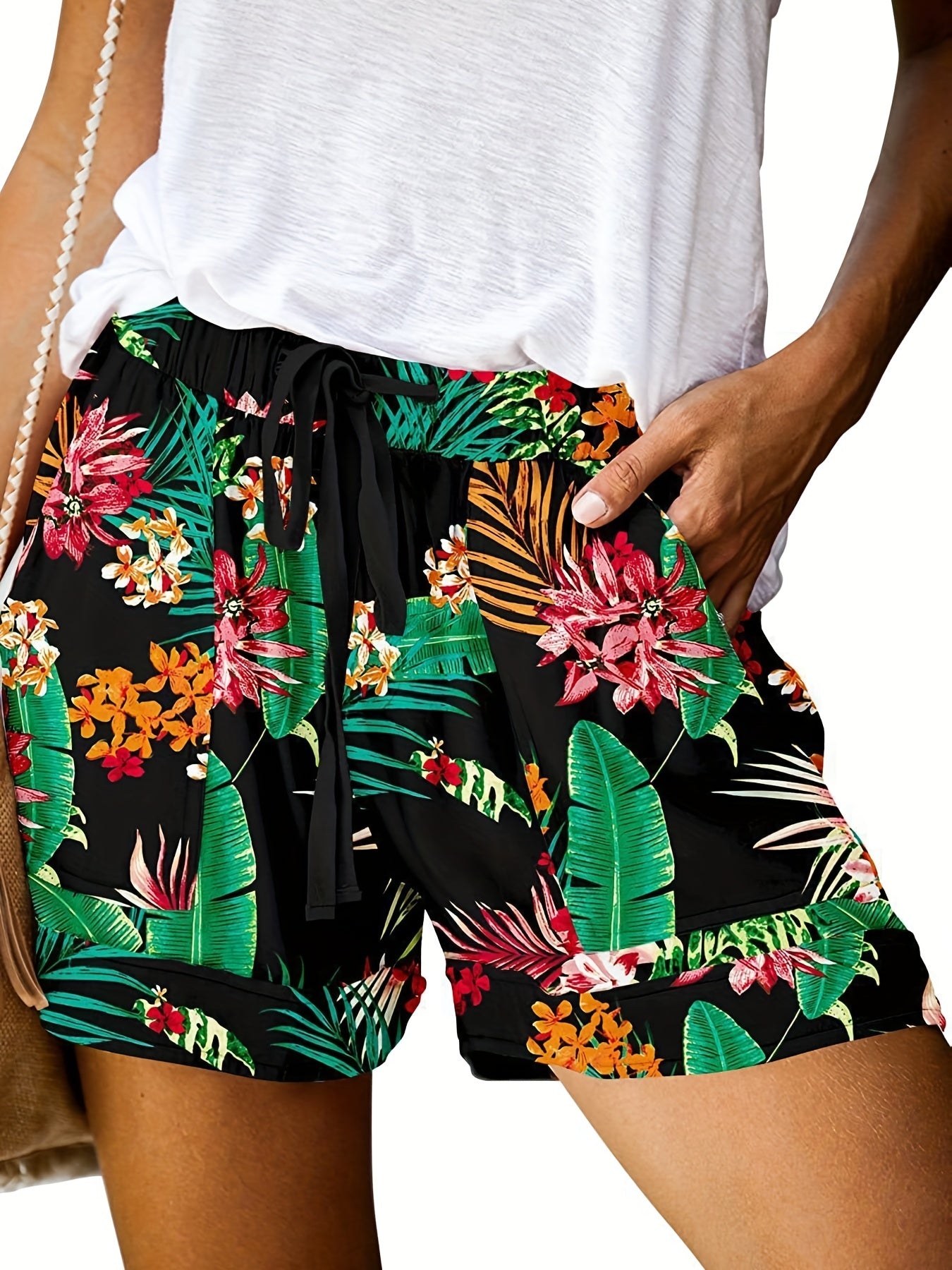 Floral Print Drawstring Casual Shorts