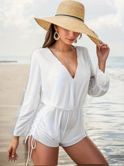 V Neck Cover Up Jumpsuit Drawstring Beachwear