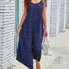 Polka Dot Spaghetti Jumpsuit Wide Leg Long Length Women's Clothing