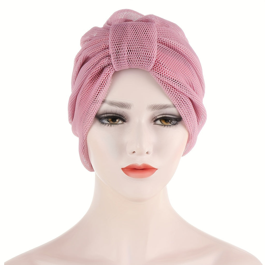 Mesh Turban Cap Solid Head Wraps Casual Breathable Head Scarf