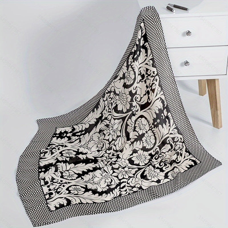 Floral Print Square Scarf Satin Shawl Neck Wrap