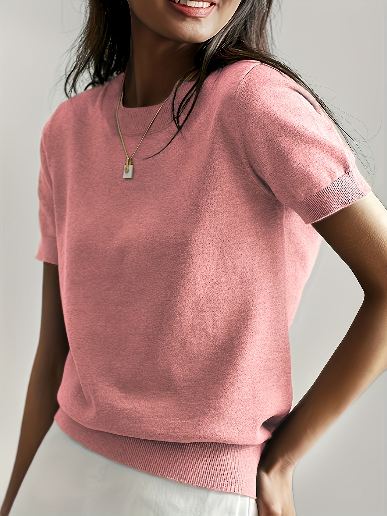 Women's Short Sleeve Crew Neck Sweater