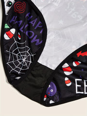 Gothic Underwear Set Skull & Spiderweb Print Bra & Panty Two Piece