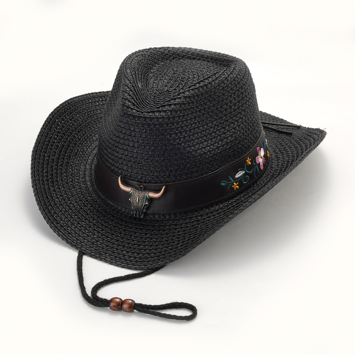 Vintage Cow Head Belt Straw Hat Cowboy Hat